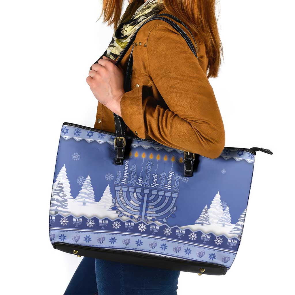 Hanukkah Christmas Leather Tote Bag Love And Lights - Wonder Print Shop