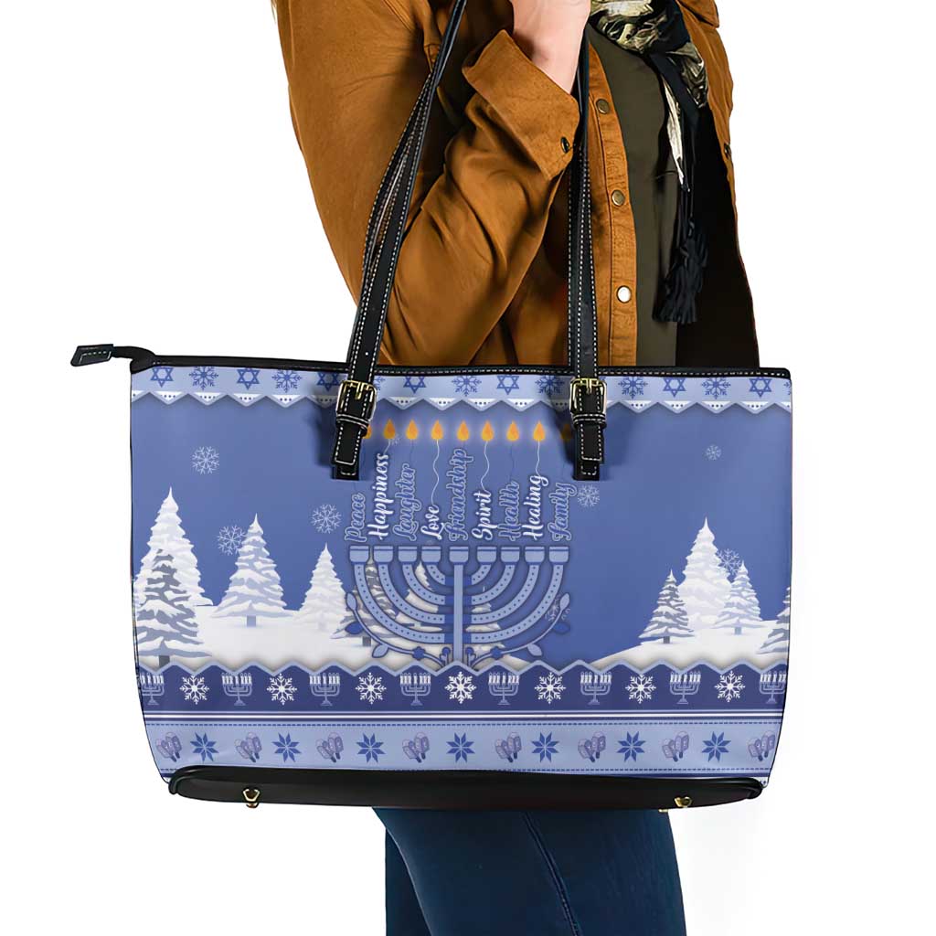 Hanukkah Christmas Leather Tote Bag Love And Lights - Wonder Print Shop