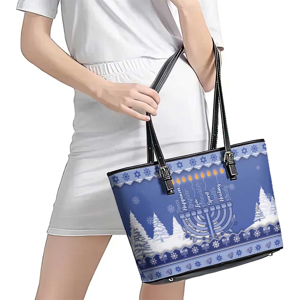 Hanukkah Christmas Leather Tote Bag Love And Lights - Wonder Print Shop
