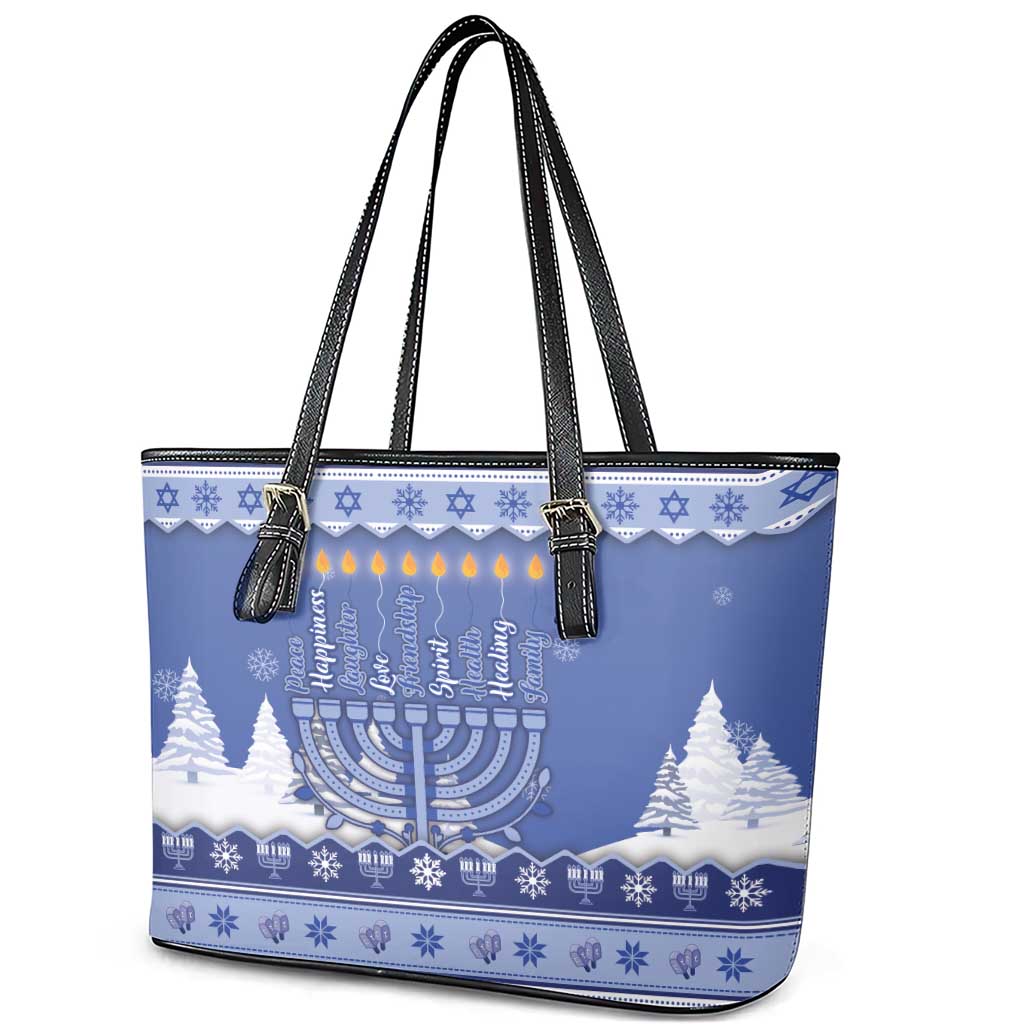 Hanukkah Christmas Leather Tote Bag Love And Lights - Wonder Print Shop