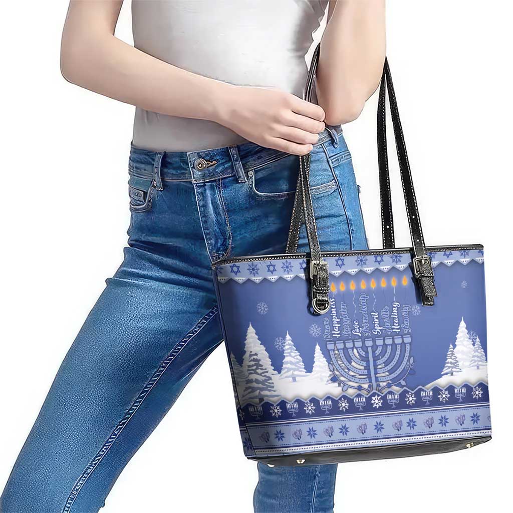 Hanukkah Christmas Leather Tote Bag Love And Lights - Wonder Print Shop