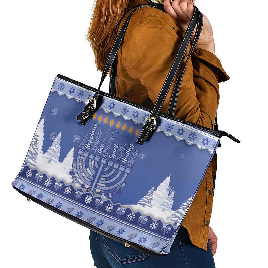 Hanukkah Christmas Leather Tote Bag Love And Lights - Wonder Print Shop