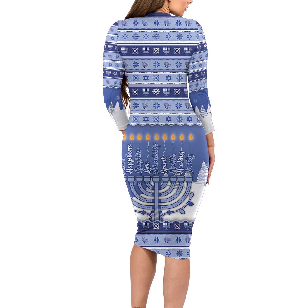 Hanukkah Christmas Long Sleeve Bodycon Dress Love And Lights - Wonder Print Shop