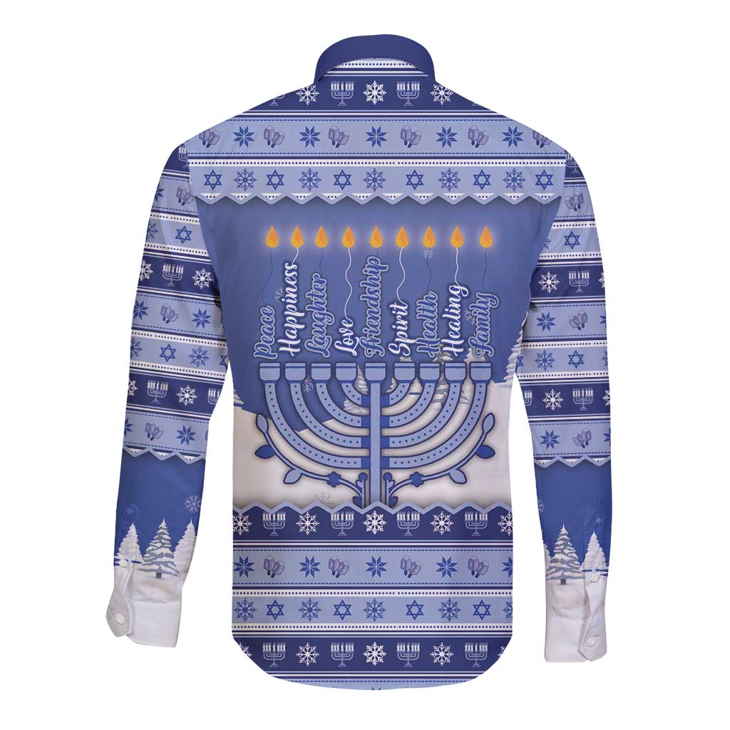 Hanukkah Christmas Long Sleeve Button Shirt Love And Lights - Wonder Print Shop