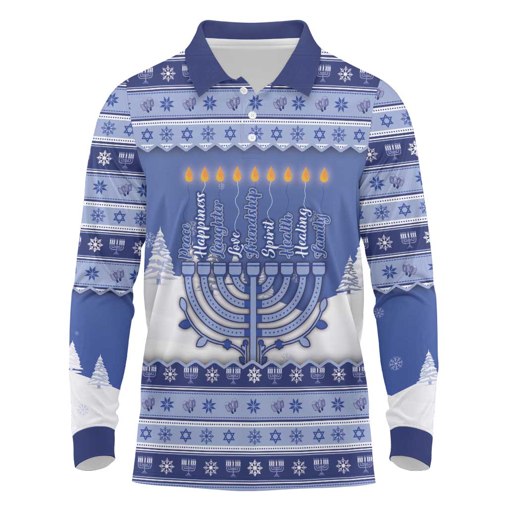 Hanukkah Christmas Long Sleeve Polo Shirt Love And Lights - Wonder Print Shop