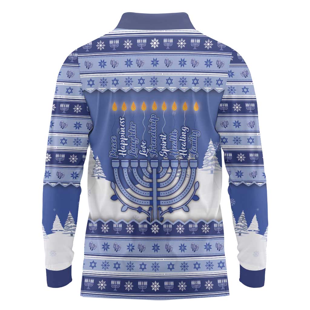 Hanukkah Christmas Long Sleeve Polo Shirt Love And Lights - Wonder Print Shop