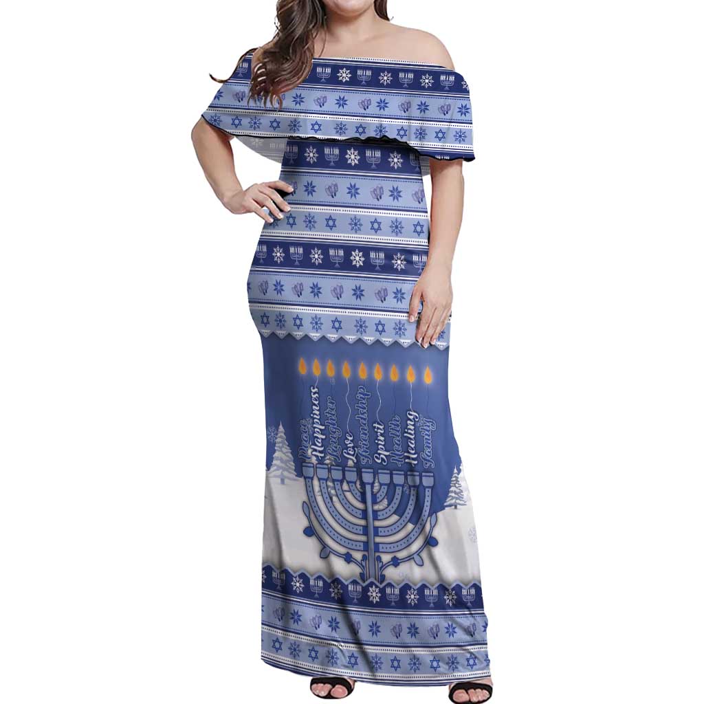 Hanukkah Christmas Off Shoulder Maxi Dress Love And Lights - Wonder Print Shop