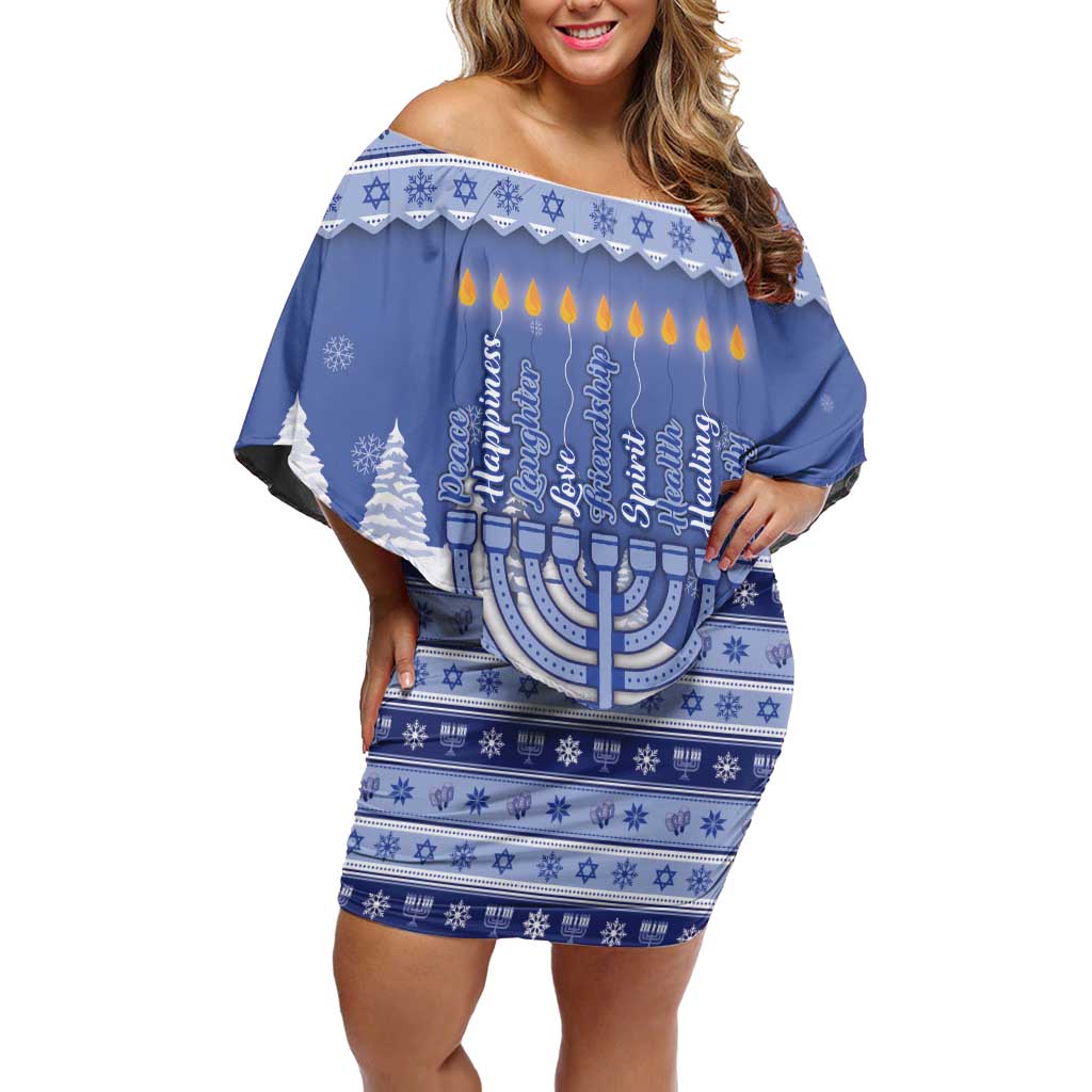 Hanukkah Christmas Off Shoulder Short Dress Love And Lights - Wonder Print Shop