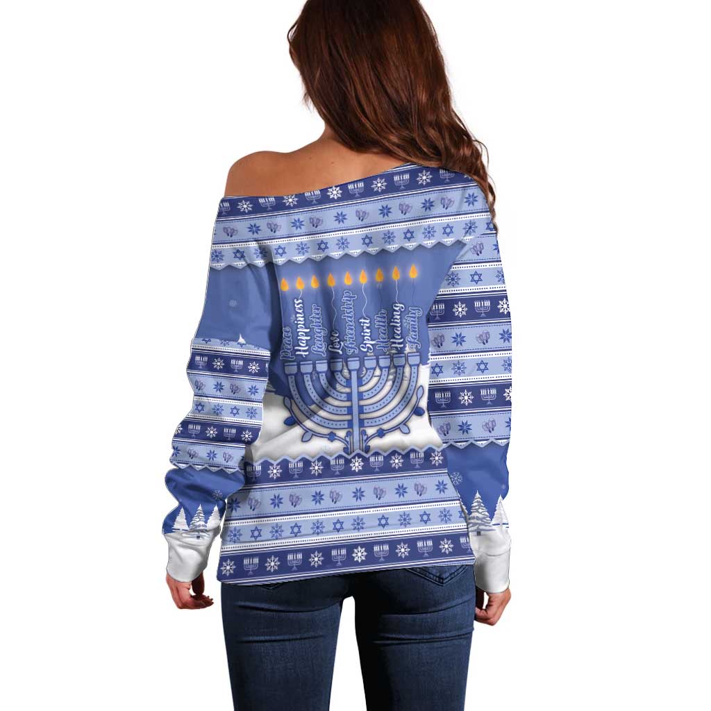 Hanukkah Christmas Off Shoulder Sweater Love And Lights - Wonder Print Shop