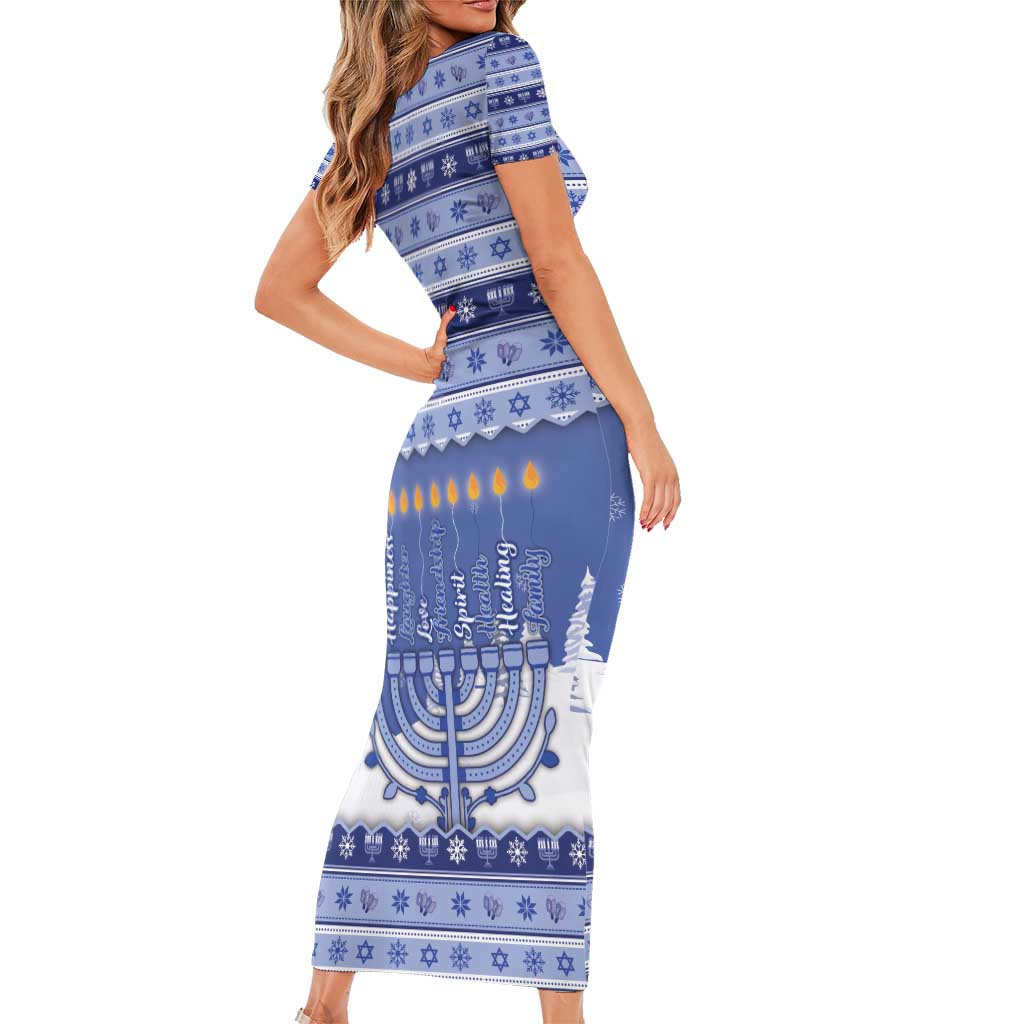 Hanukkah Christmas Short Sleeve Bodycon Dress Love And Lights - Wonder Print Shop