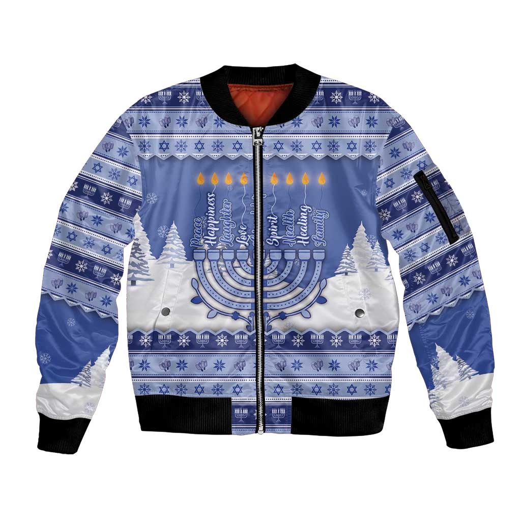 Hanukkah Christmas Sleeve Zip Bomber Jacket Love And Lights - Wonder Print Shop