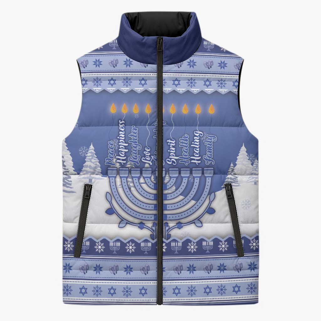 Hanukkah Christmas Sleeveless Puffer Jacket Love And Lights - Wonder Print Shop