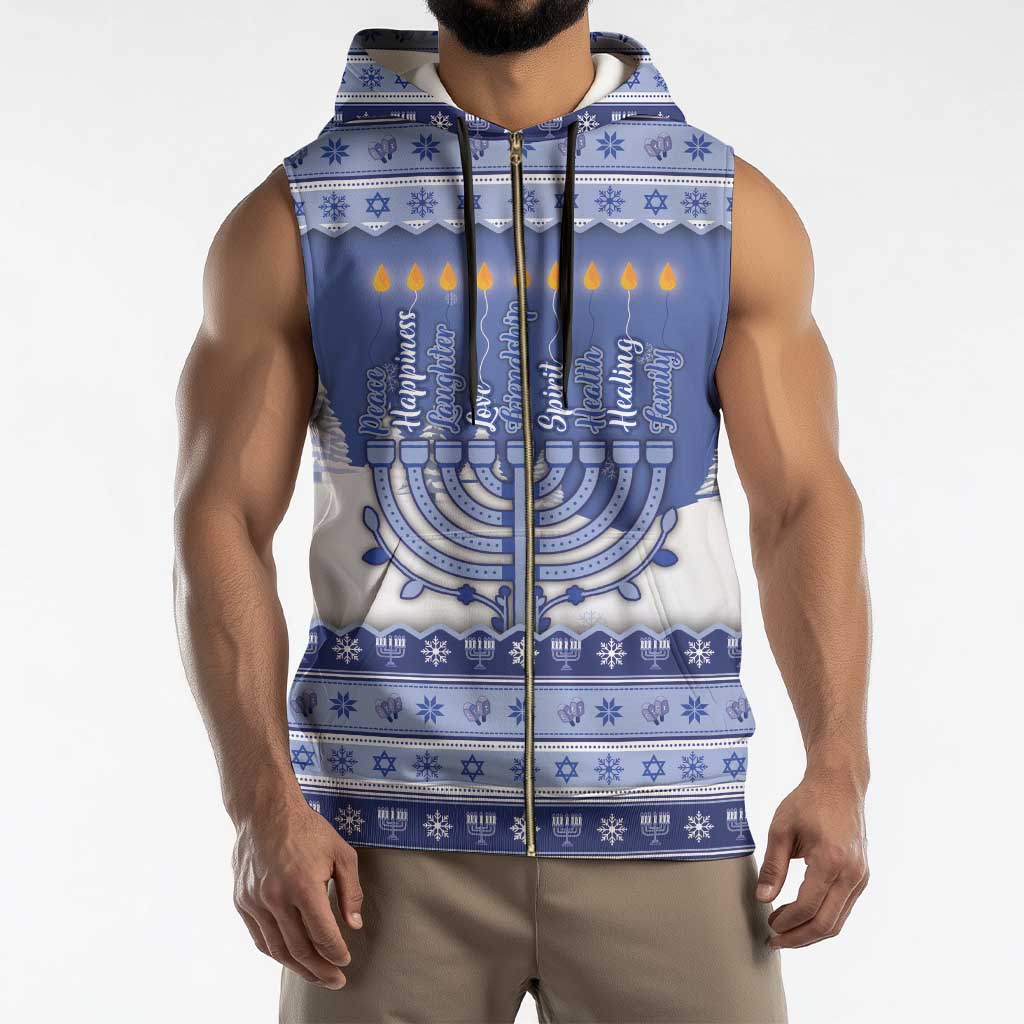 Hanukkah Christmas Sleeveless Zip Hoodie Love And Lights - Wonder Print Shop