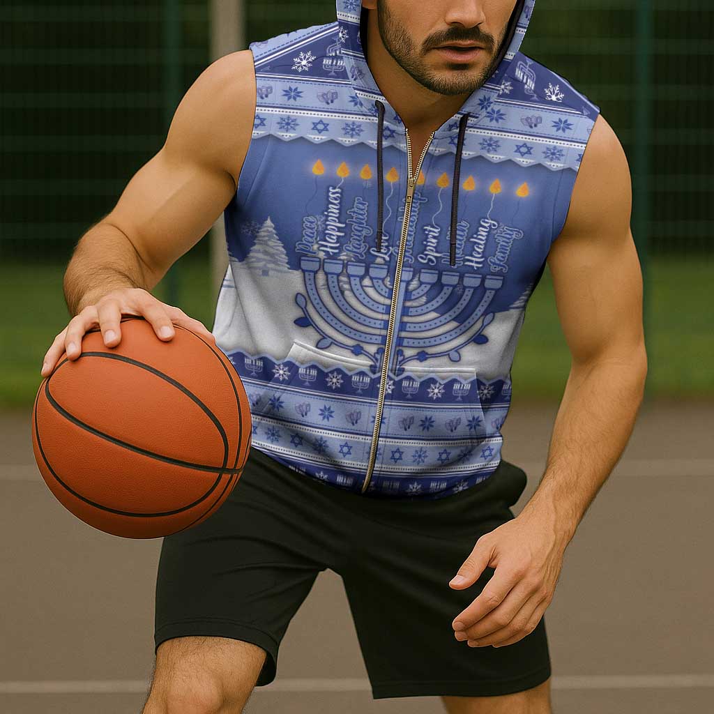 Hanukkah Christmas Sleeveless Zip Hoodie Love And Lights - Wonder Print Shop