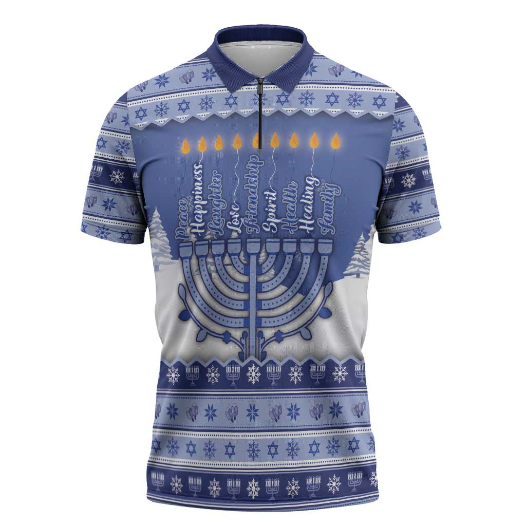 Hanukkah Christmas Zipper Polo Shirt Love And Lights - Wonder Print Shop