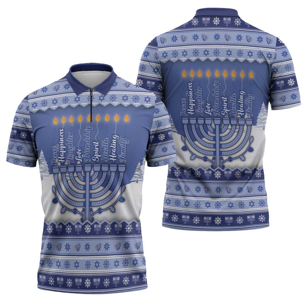 Hanukkah Christmas Zipper Polo Shirt Love And Lights - Wonder Print Shop