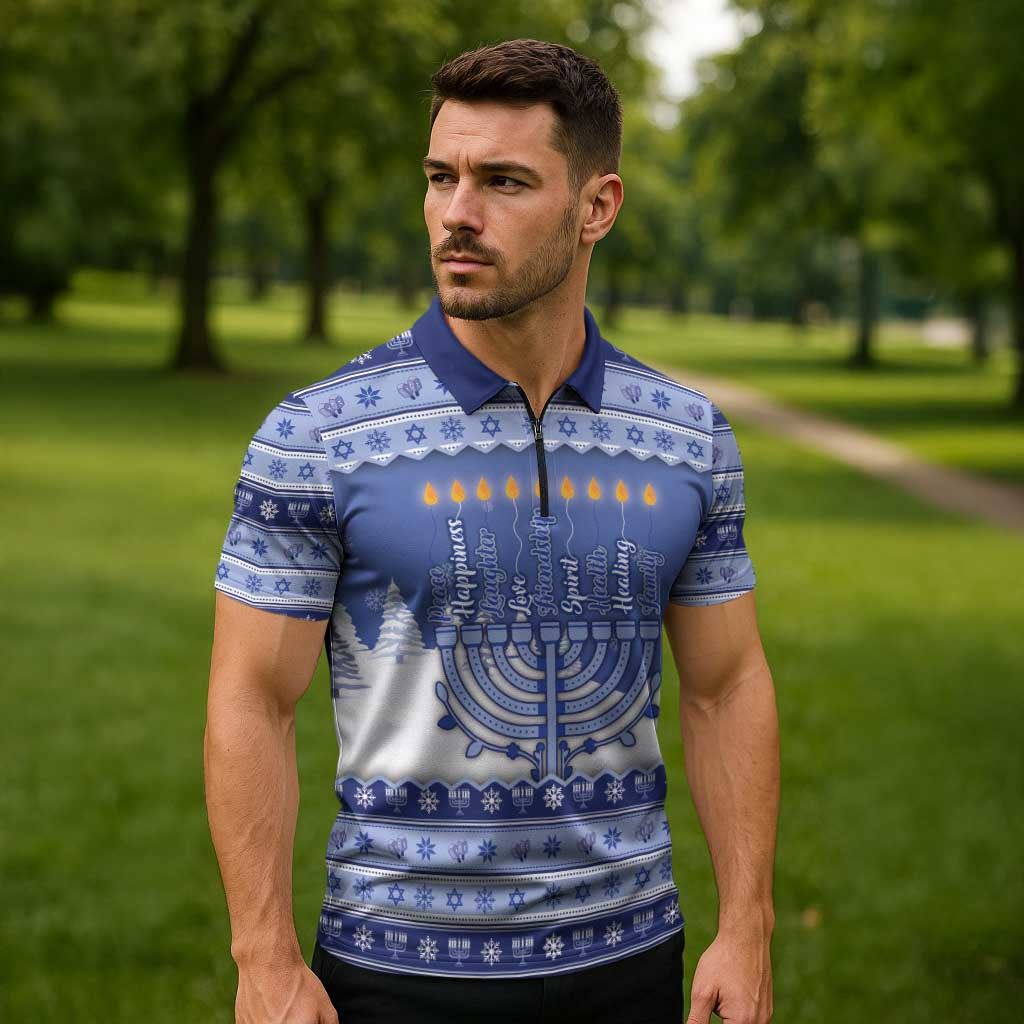 Hanukkah Christmas Zipper Polo Shirt Love And Lights - Wonder Print Shop