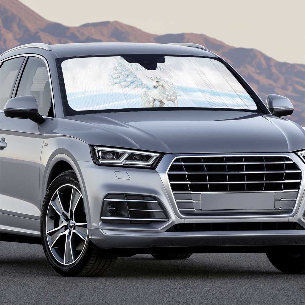 Magical Christmas Auto Sun Shade Unicorn With Cotton Candy Xmas Tree - Wonder Print Shop