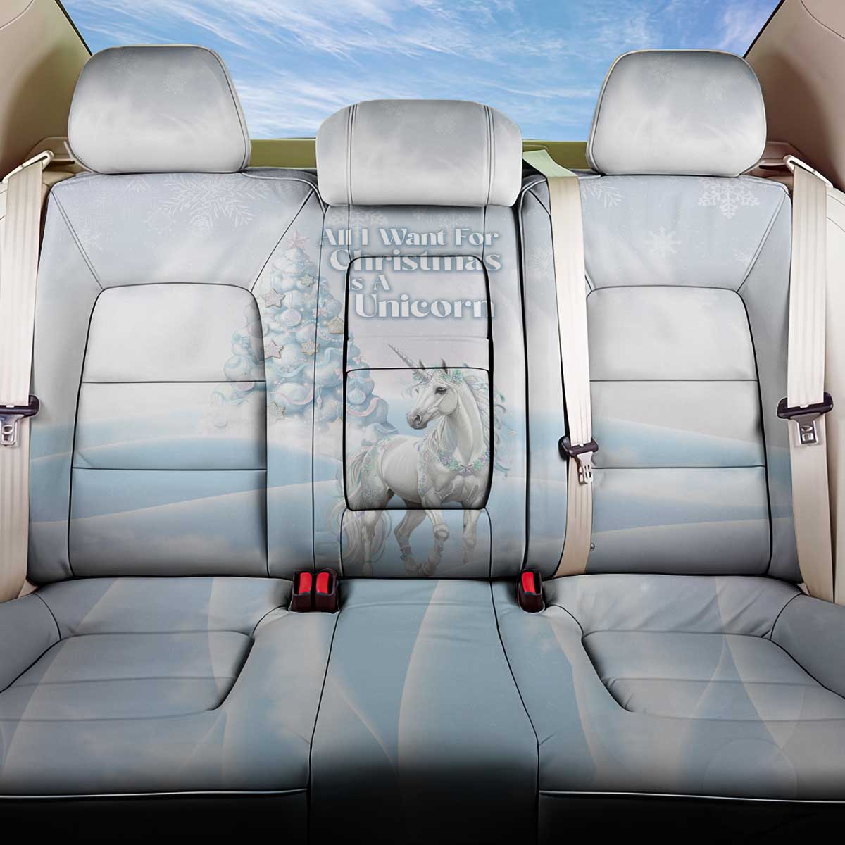 Magical Christmas Back Car Seat Cover Unicorn With Cotton Candy Xmas Tree - Wonder Print Shop