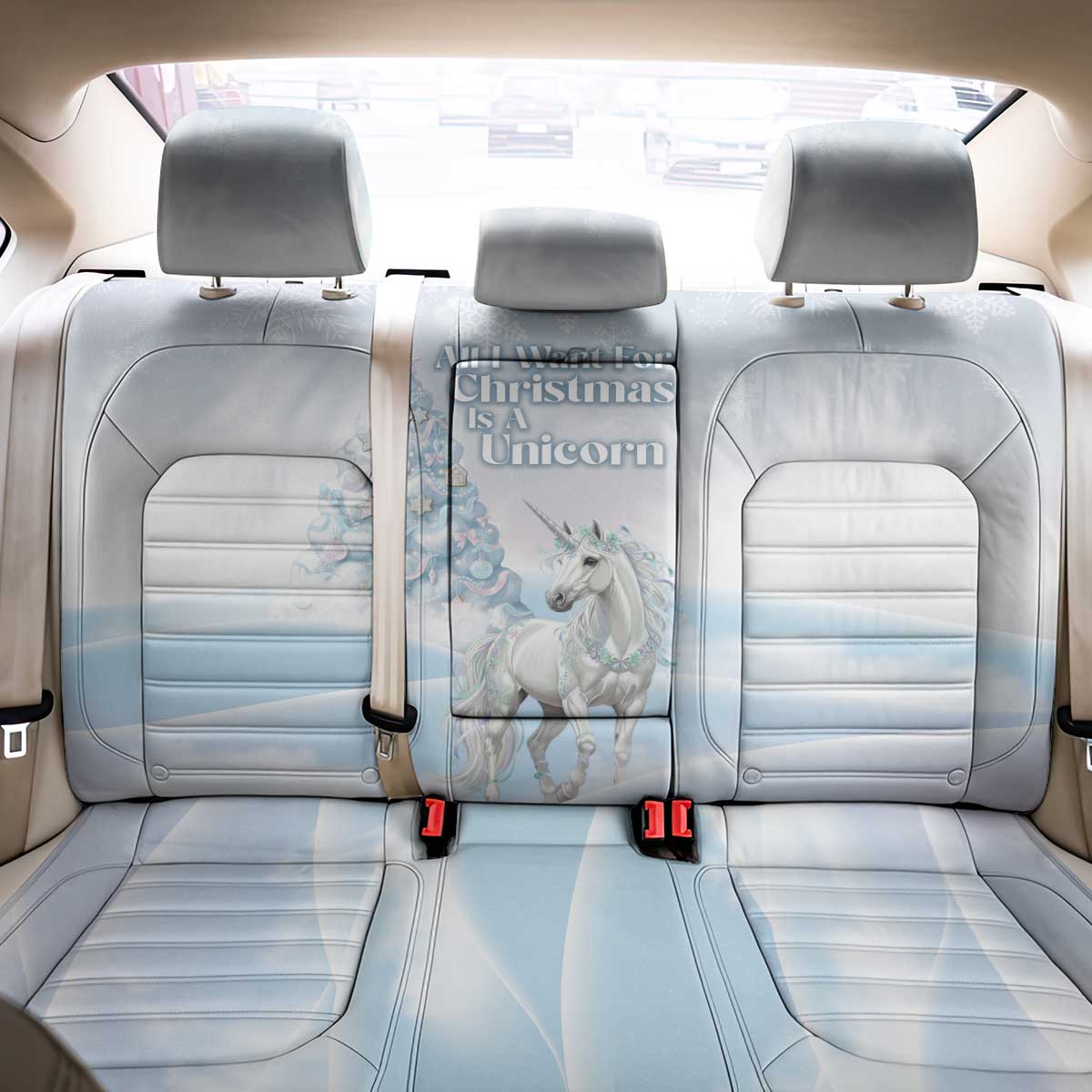 Magical Christmas Back Car Seat Cover Unicorn With Cotton Candy Xmas Tree - Wonder Print Shop