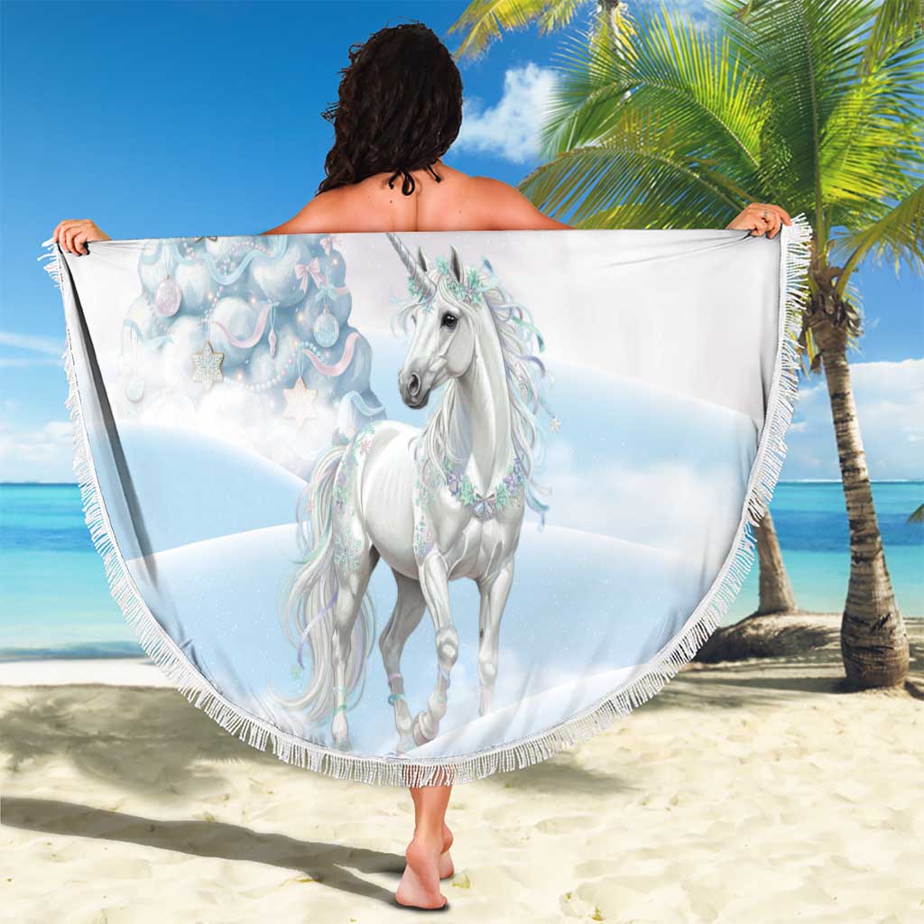 Magical Christmas Beach Blanket Unicorn With Cotton Candy Xmas Tree - Wonder Print Shop