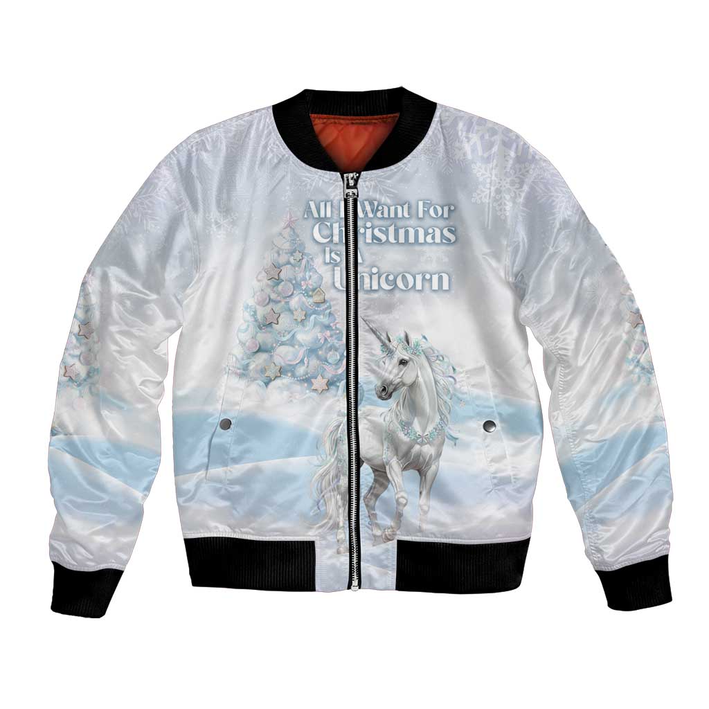 Magical Christmas Bomber Jacket Unicorn With Cotton Candy Xmas Tree - Wonder Print Shop