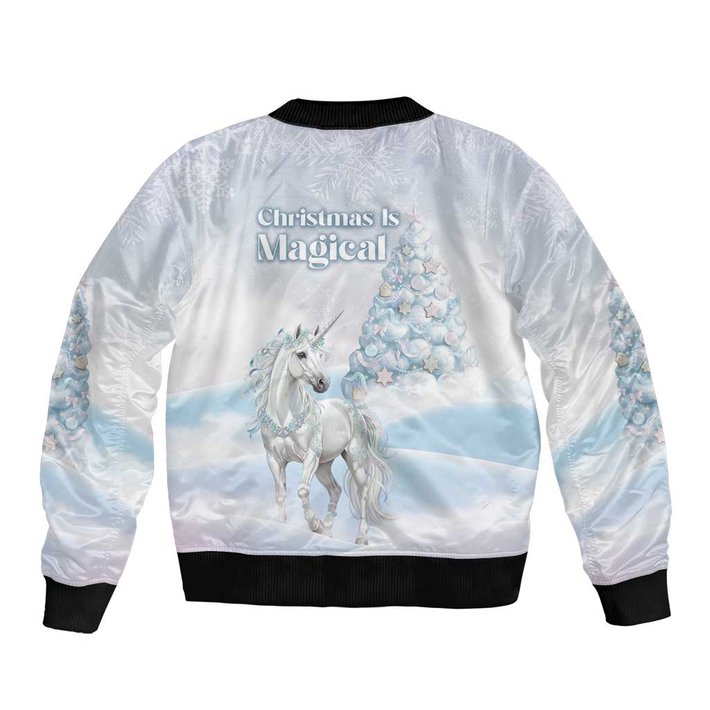 Magical Christmas Bomber Jacket Unicorn With Cotton Candy Xmas Tree - Wonder Print Shop