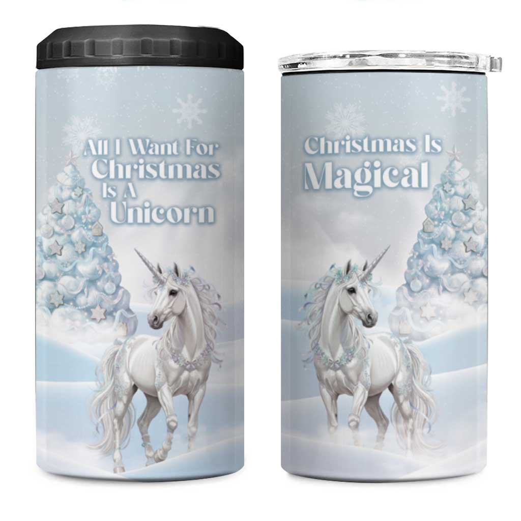 Magical Christmas 4 in 1 Can Cooler Tumbler Unicorn With Cotton Candy Xmas Tree - Wonder Print Shop