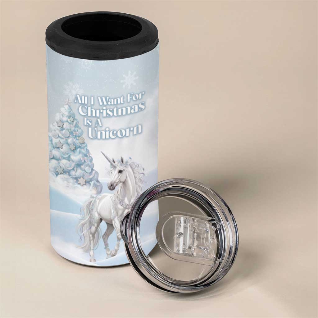Magical Christmas 4 in 1 Can Cooler Tumbler Unicorn With Cotton Candy Xmas Tree - Wonder Print Shop