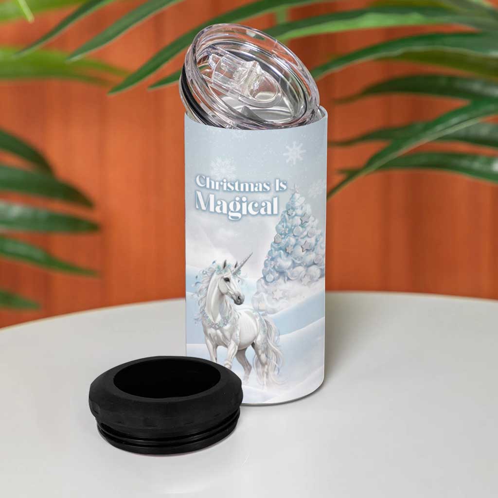 Magical Christmas 4 in 1 Can Cooler Tumbler Unicorn With Cotton Candy Xmas Tree - Wonder Print Shop