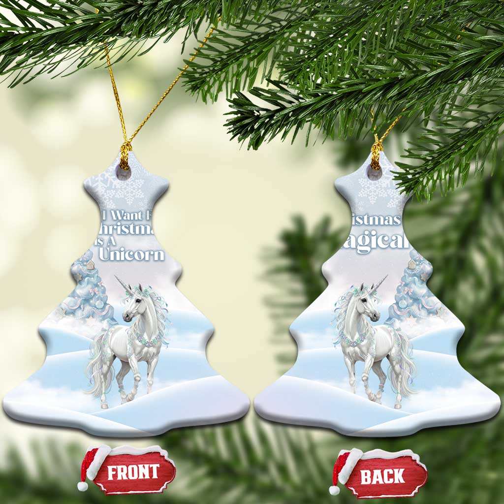 Magical Christmas Ceramic Ornament Unicorn With Cotton Candy Xmas Tree - Wonder Print Shop