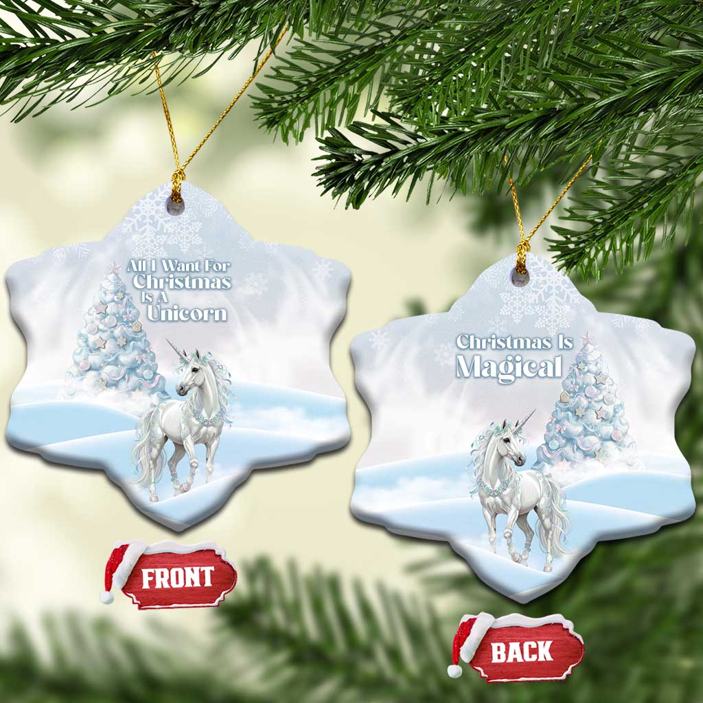 Magical Christmas Ceramic Ornament Unicorn With Cotton Candy Xmas Tree - Wonder Print Shop