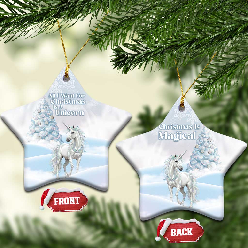 Magical Christmas Ceramic Ornament Unicorn With Cotton Candy Xmas Tree - Wonder Print Shop