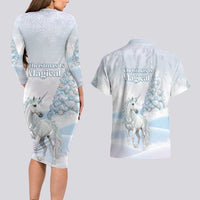 Magical Christmas Couples Matching Long Sleeve Bodycon Dress and Hawaiian Shirt Unicorn With Cotton Candy Xmas Tree - Wonder Print Shop