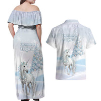 Magical Christmas Couples Matching Off Shoulder Maxi Dress and Hawaiian Shirt Unicorn With Cotton Candy Xmas Tree - Wonder Print Shop