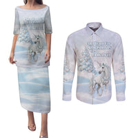 Magical Christmas Couples Matching Puletasi and Long Sleeve Button Shirt Unicorn With Cotton Candy Xmas Tree - Wonder Print Shop