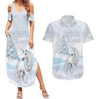 Magical Christmas Couples Matching Summer Maxi Dress and Hawaiian Shirt Unicorn With Cotton Candy Xmas Tree - Wonder Print Shop