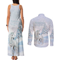 Magical Christmas Couples Matching Tank Maxi Dress and Long Sleeve Button Shirt Unicorn With Cotton Candy Xmas Tree - Wonder Print Shop