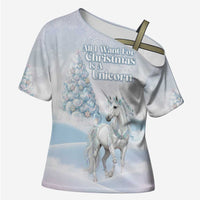 Magical Christmas Cross Shoulder Shirt Unicorn With Cotton Candy Xmas Tree - Wonder Print Shop