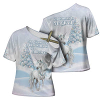 Magical Christmas Cross Shoulder Shirt Unicorn With Cotton Candy Xmas Tree - Wonder Print Shop