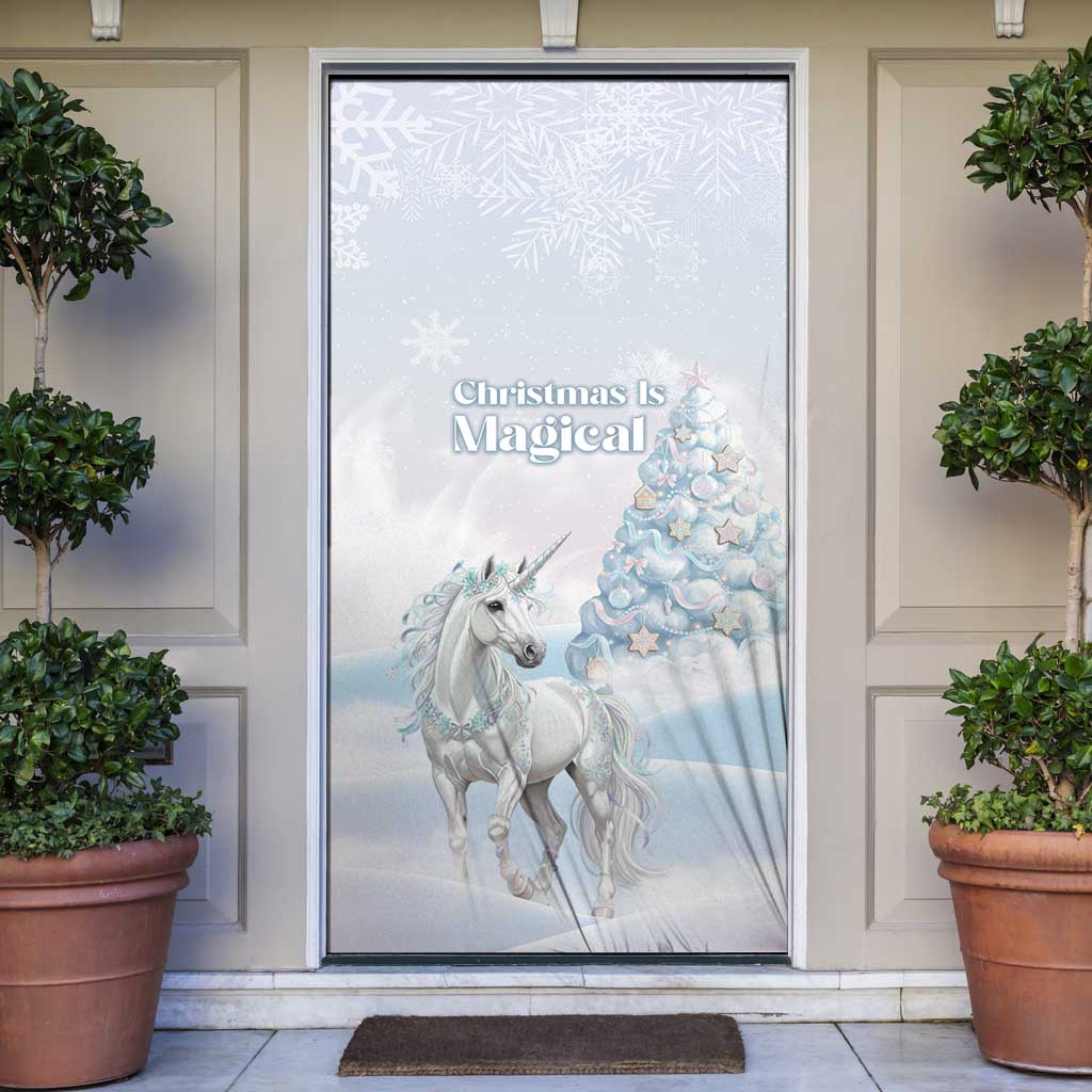 Magical Christmas Door Cover Unicorn With Cotton Candy Xmas Tree - Wonder Print Shop