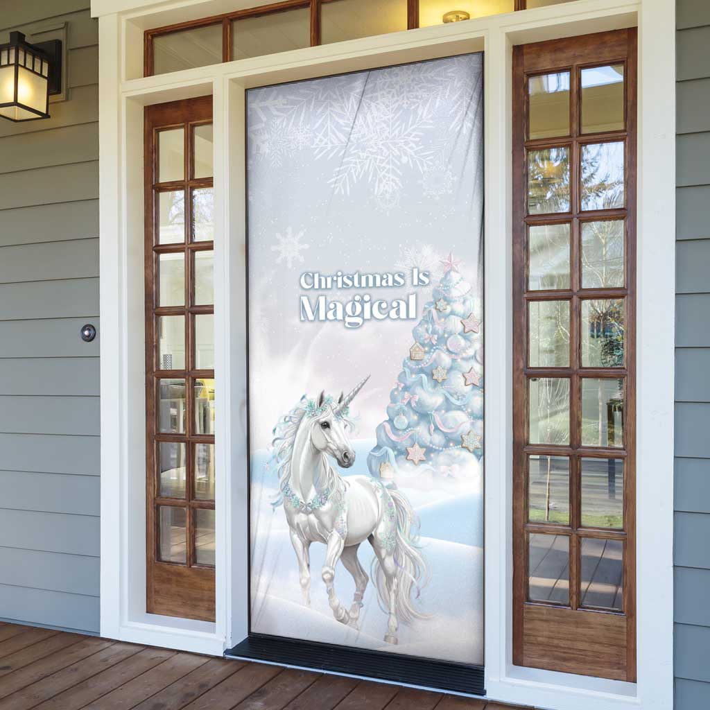 Magical Christmas Door Cover Unicorn With Cotton Candy Xmas Tree - Wonder Print Shop