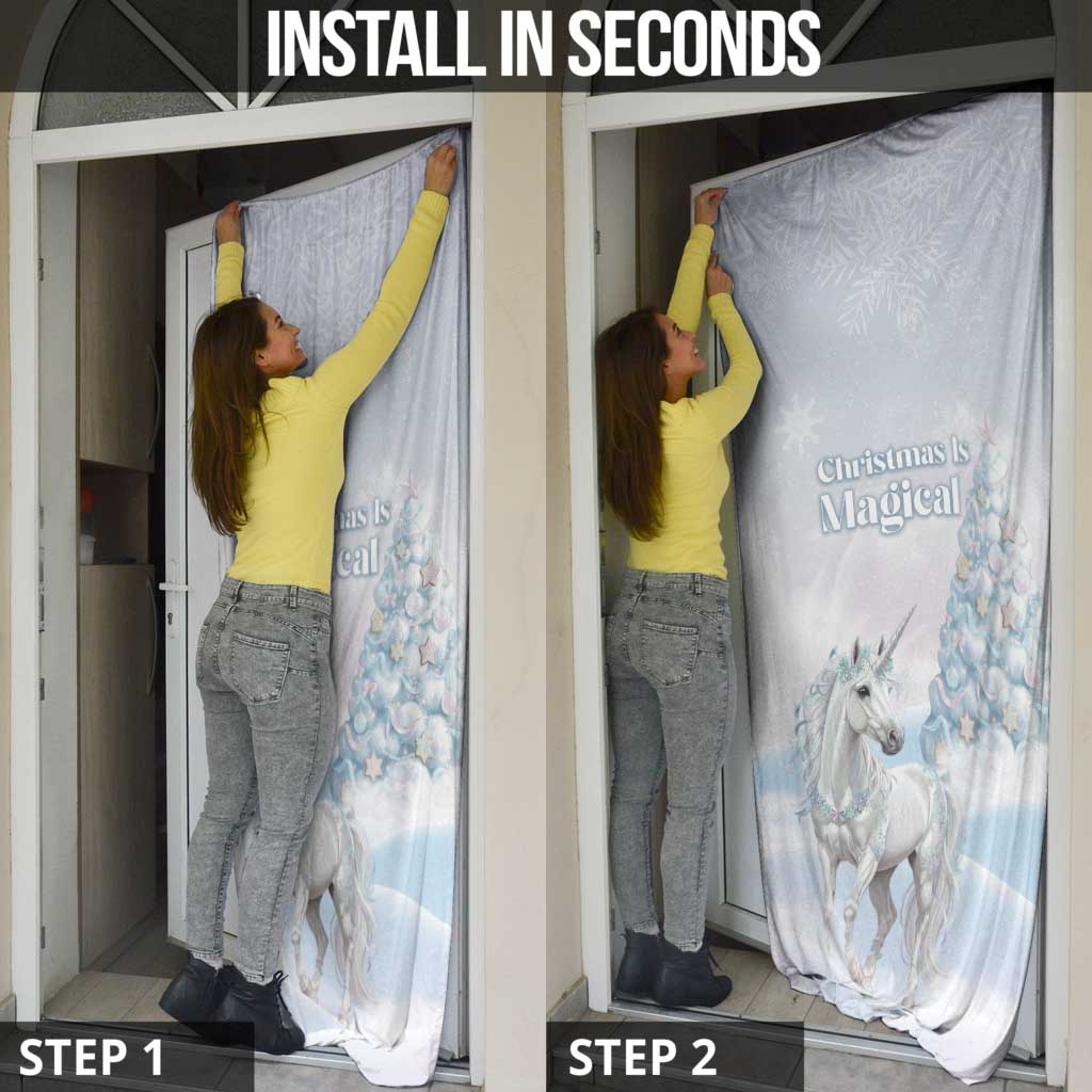 Magical Christmas Door Cover Unicorn With Cotton Candy Xmas Tree - Wonder Print Shop