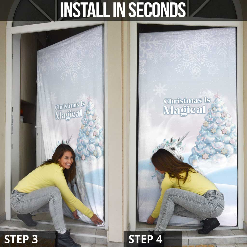Magical Christmas Door Cover Unicorn With Cotton Candy Xmas Tree - Wonder Print Shop