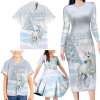 Magical Christmas Family Matching Long Sleeve Bodycon Dress and Hawaiian Shirt Unicorn With Cotton Candy Xmas Tree - Wonder Print Shop