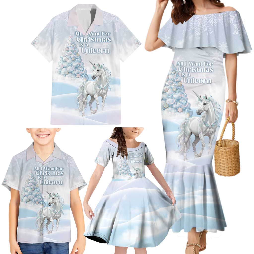 Magical Christmas Family Matching Mermaid Dress and Hawaiian Shirt Unicorn With Cotton Candy Xmas Tree - Wonder Print Shop