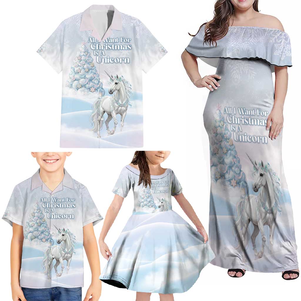 Magical Christmas Family Matching Off Shoulder Maxi Dress and Hawaiian Shirt Unicorn With Cotton Candy Xmas Tree - Wonder Print Shop