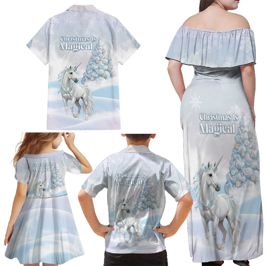 Magical Christmas Family Matching Off Shoulder Maxi Dress and Hawaiian Shirt Unicorn With Cotton Candy Xmas Tree - Wonder Print Shop