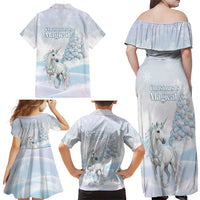 Magical Christmas Family Matching Off Shoulder Maxi Dress and Hawaiian Shirt Unicorn With Cotton Candy Xmas Tree - Wonder Print Shop