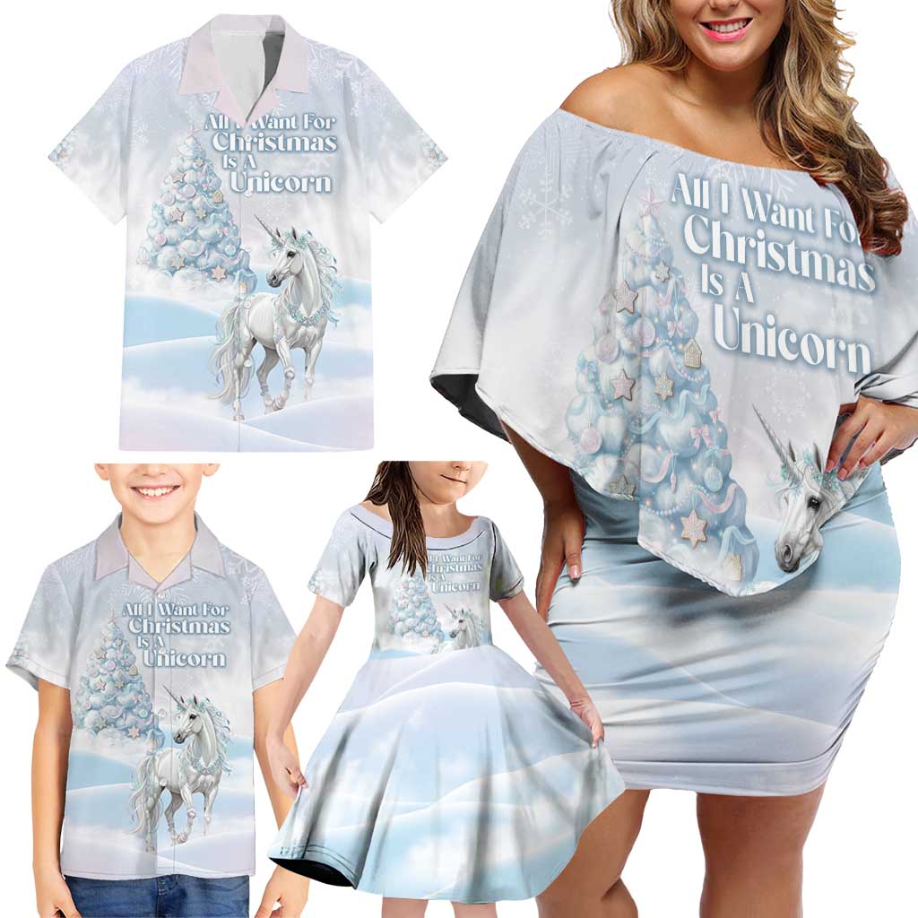 Magical Christmas Family Matching Off Shoulder Short Dress and Hawaiian Shirt Unicorn With Cotton Candy Xmas Tree - Wonder Print Shop